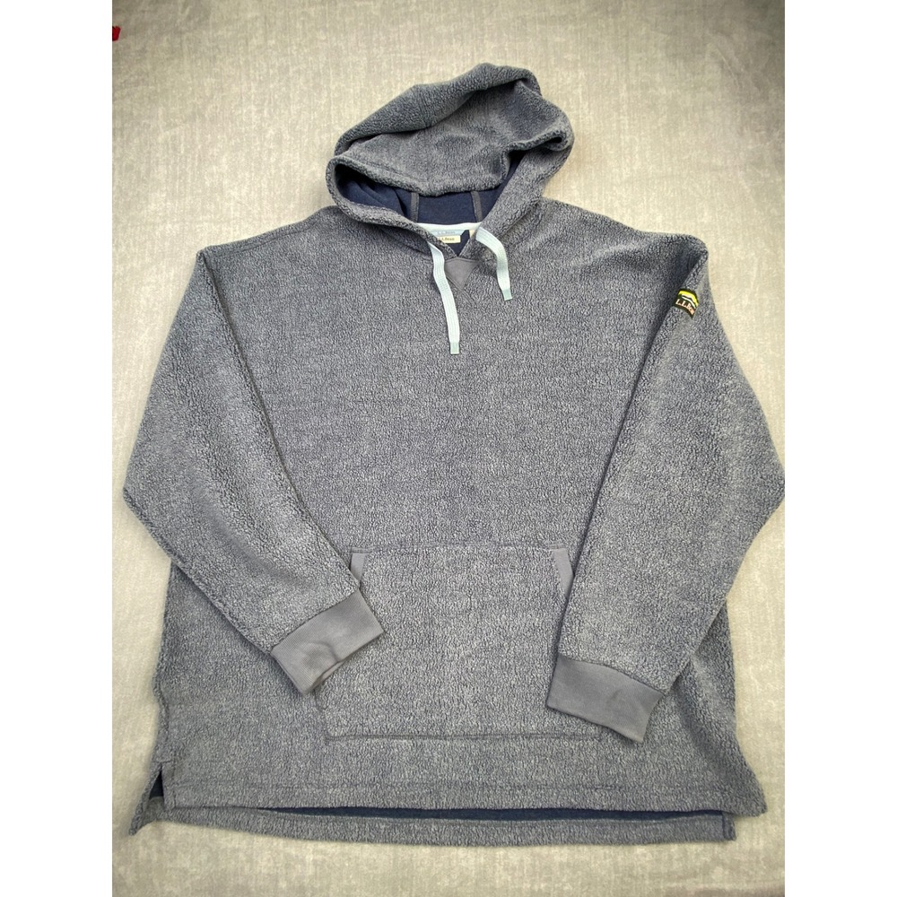 LL Bean Womens 2X Plus Sherpa Fleece Hoodie Blue Gray‎ Pullover 521224
